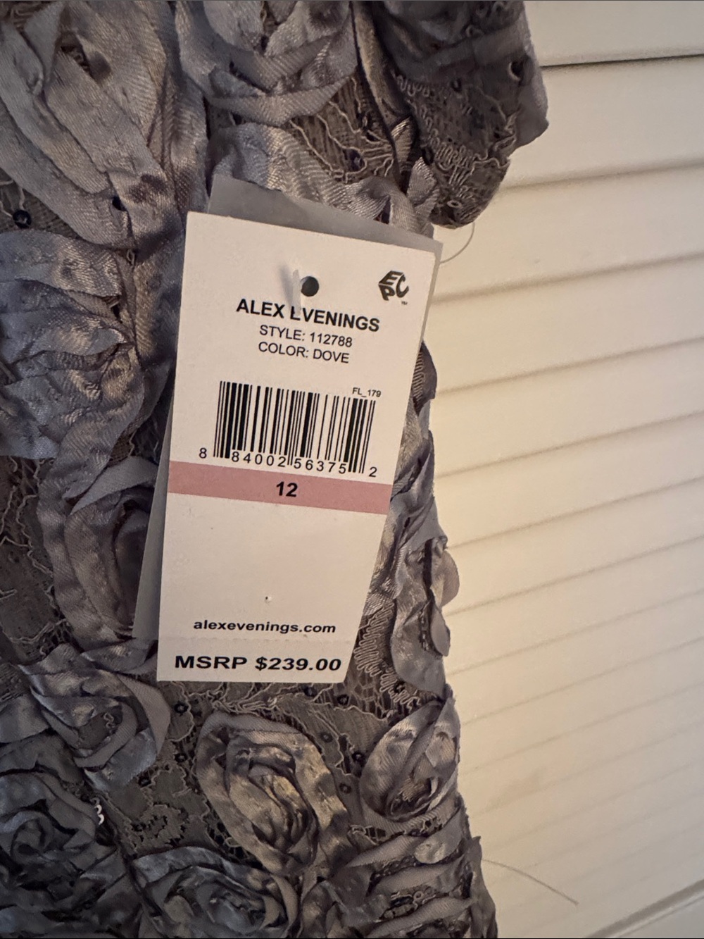 NWT Alex Evenings $239 Dove (Silver-Gray) Floral Maxi Dress, Size 12 - Picture 2 of 7